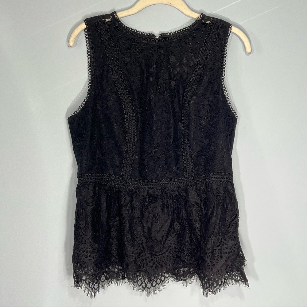Black Lace Sleeveless Peplum Top